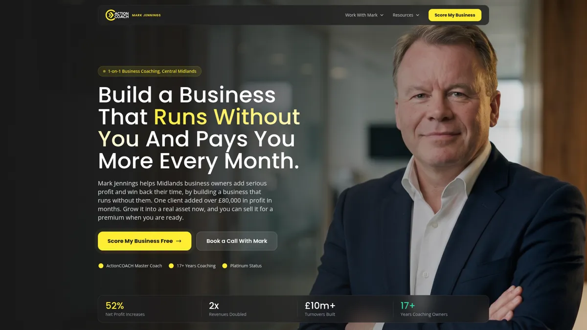 Mark Jennings ActionCOACH website built by Chris Bedford Digital