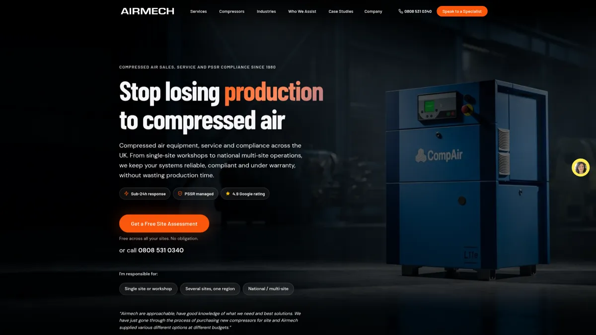 Airmech website built by Chris Bedford Digital