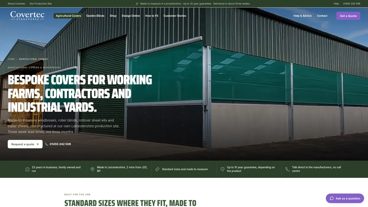 Covertec Structures website built by Chris Bedford Digital