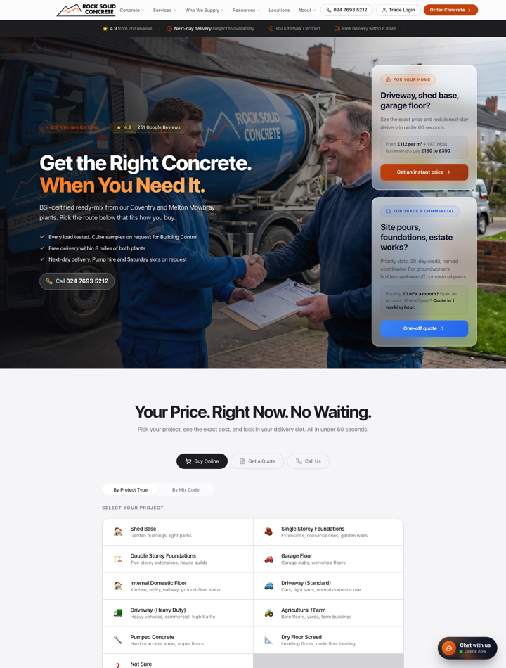 Rock Solid Concrete website