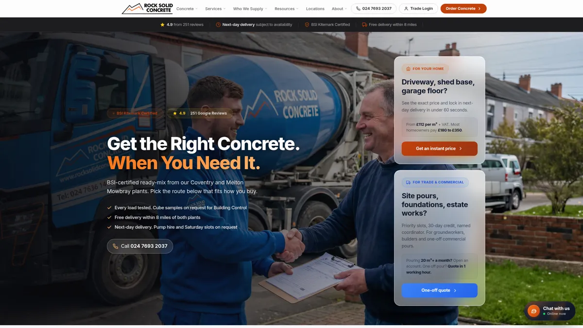 Rock Solid Concrete website built by Chris Bedford Digital