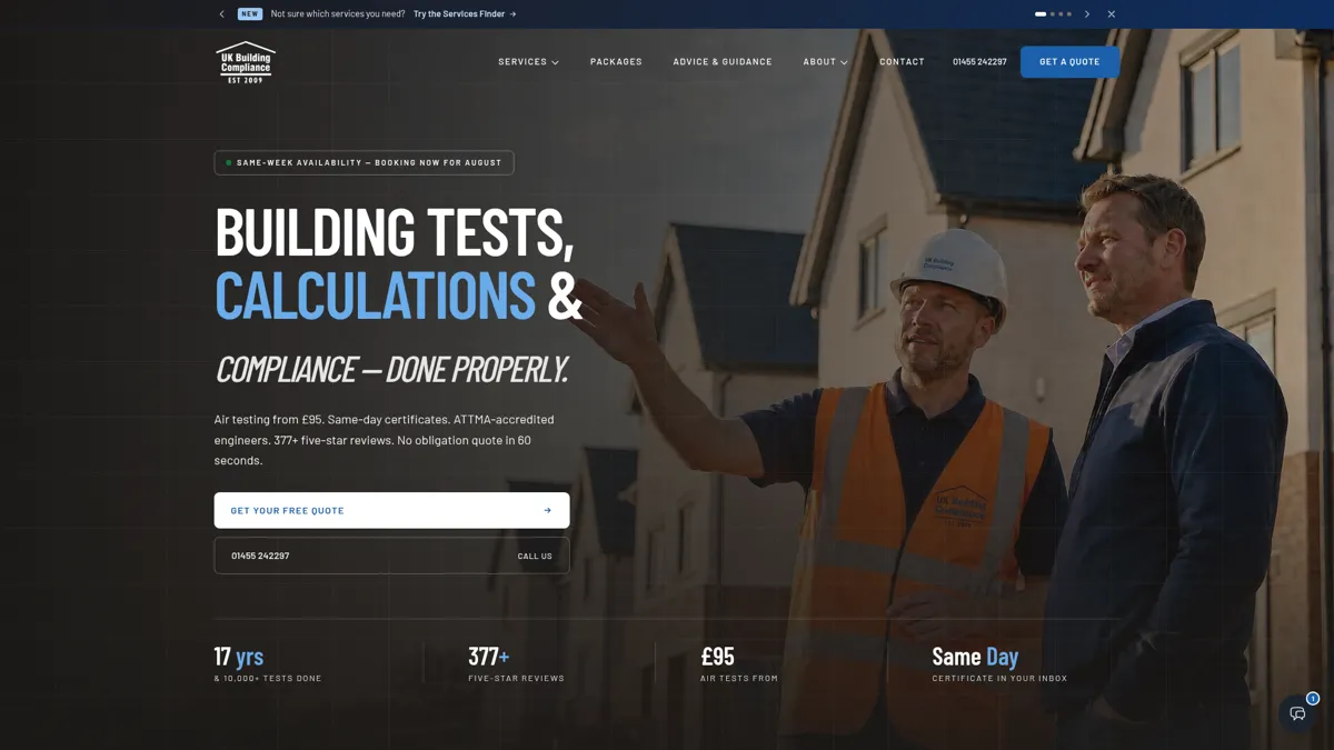 UK Building Compliance website built by Chris Bedford Digital