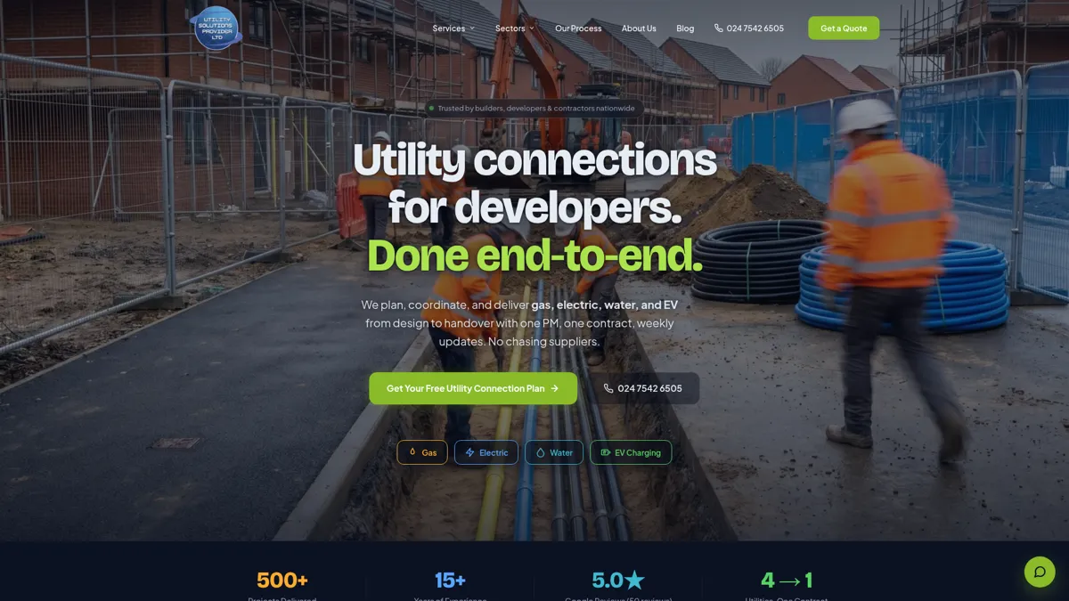 Utility Solutions website built by Chris Bedford Digital